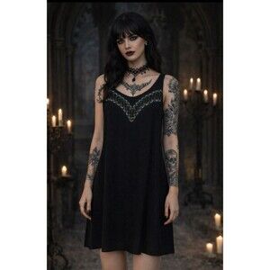 BCBGeneration Dress Women Small Black Sleeveless Sheer Embroidered Overlay NEW